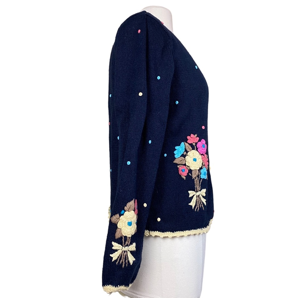 Christopher & Banks Cardigan Sweater Flower Hand Embroidered Women’s Sz Medium - Picture 4 of 8